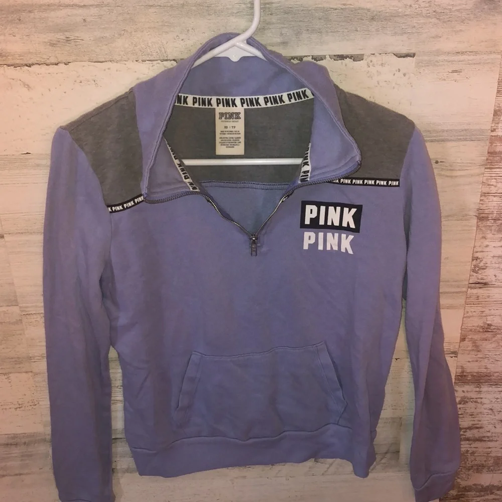 PINK VICTORIA’S SECRET quarter zip sweatshirt purple and gray XS PINK VS top​ - Picture 4 of 8